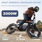 V50 Electric Bike for Adults,2000W Brushless Motor Up to 35MPH 70 Miles,20 in Fat Tire Ebike,48V 20 AH Removable Battery,7 Speed Gear Hydraulic Full Suspension Electric Motorcycle Bike - Image 2