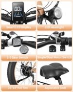 2000W Dual Motor Electric Bike, 48V 20Ah Removable Battery, 35MPH Ebike for Men Women, 21-Speed, 26" Fat Tires Electric Bicycle with Hydraulic Disc Brakes & Lockable Suspension - Image 6