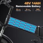 Electric Bikes for Adults, 20'' Fat Tire Electric Bike 1000W,30MPH Max Speed,48V 14AH Removable Battery Folding Electric Bike, 7 Speed，Full Suspension for Mountain Beach Snow UL Certified - Image 3