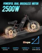 Romeo Ⅱ/Pro 2500/1200W Electric Bike for Adults 40/34Mph, 52/48V 60Ah Long Range Ebike 100-200Miles, 20 * 5.0"/26 * 4.0" Fat Tire Electric Mountain Bike Full Suspension, UL2849 Certified - Image 2