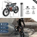 Ebike with 1200W Brushless Motor,Removable 48V 20Ah Battery,UP to 32MPH,Electric Mountain Bike with 20" Fat Tire with Front/Rear Turn Signals for Men Women,Travel Bag - Image 6