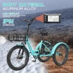 ABORON Electric Tricycle for Adults, 750W 48V Electric Trike/Suspension Fork,Three Wheel Electric Bicycle/48V 14.5Ah Removable Battery, 7 Speeds Fat Tire Electric Tricycle with Large Basket - Image 5