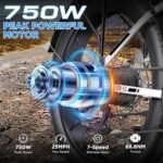 Electric Bike for Adults, 750W Peak Ebike, 25MPH 60Miles Electric Mountain Bike, 26" Fat Tire Electric Bicycle with 48V 13AH Battery, Rear Rack, Turn Signal, Lockable Suspension Fork,7 Speed - Image 2