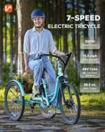 Viribus Electric Trike for Adults, 7 Speed Electric Tricycle for Adults with 48V 13Ah Battery, Front Suspension, 350W Motor, 3 Wheel Electric Bikes for Adults 24 26 inch Dual Chain, E Trike, Etrike - Image 2