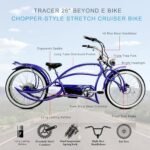 Tracer Beyond Pro 26'' Classic Stretch Chopper EBike with Spring Suspension Classical Fork, disc Brake and hi-Rise Steel Handlebar (Blue) - Image 6
