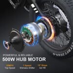 TotGuard Electric Bike, 20" Electric Bike for Adults 500W Brushless Motor (Peak 750W), 20MPH Fat Tire Ebike, Foldable Adult Electric Bicycles with 48V 10Ah Removable Battery, Professional 7-Speed - Image 2