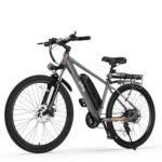 Racer Electric Bike for Adults - 21-Speed Mountain Lightweight Ebike with 500W Peak Brushless Motor, 375Wh Removable Battery, 26X2.1 Tire Step Over E-MTB,E Bikes Grey with Rear Rack& Guards