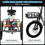 Electric Trike, Electric Tricycle for Adults, 20" Folding 3 Wheels Electric Bicycle Bikes, 48V 500W Motorized Electric Ebike with Aluminum Frame, Removable Battery and Large Basket for Women Men - Image 4