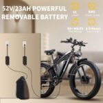 52V 23Ah 2000W Dual Motor Electric Bike for Adults, 37MPH 87Miles, Hydraulic Disc Brake Bicycle, 26" Fat Tire Off Road Snow Mountain Ebike, 7-Speed Pedal Assist, Commuter E-Bike for Men/Women - Image 3