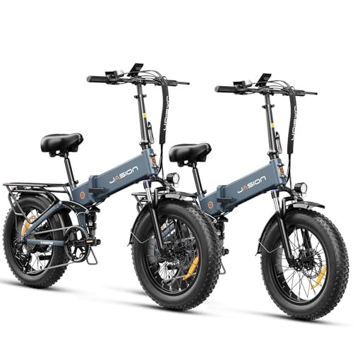 Version 1.0.0 Jasion X-Hunter Electric Bike for Adults,1400W Peak Motor 30MPH Max Speed 48V 13AH Removable Battery, Full Suspension System Design,20''*4.0 Fat Tire Foldable Ebike,7-Speed Bicycles,Blue+Blue - Image 1