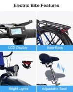Urban Go 26" Electric Bike, 18.6MPH Max Speed & 35 Miles Range (PAS), 500W Peak Motor & 374.4Wh Removable Battery, Electric Bicycle with Front Suspension, E-Bike for Adults with Rear Rack, Blue - Image 5