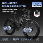 Electric Bike for Adults, Dual Motor 3000W（Peak） 52V23AH Electric Bicycle with 26"X4"Fat Tire, Up to 37MPH 87 Miles Range, Full Suspension Hydraulic Disc Brake E-Bike for Men Women - Image 2