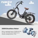 NAKTO Electric Bikes for Adults, Foldable Ebike 20" x 4.0 Fat Tire Electric Bicycle with 500W Motor,35MPH, 48V 12AH Removable Battery, Shimano 6-Speed and Dual Shock Absorber with Free Lock (Black) - Image 3