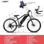 SWFT Edge Electric Mountain Bike for Adults- 44 Miles Max Range, 20mph Max Speed, 26” Tires, 3 Level Pedal Assist, LCD Display, EBike Black - Image 3