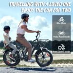 20" Fat Tire Electric Bike for Adults，1000W/1500W Brushless Motor,48V 15AH Removable Battery Ebike 30 Mph Speed,Beach Mountain Commuting Family Electric Bicycles-2 Seater - Image 6