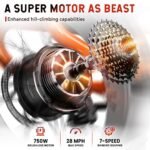 HOVSCO Electric Bike for Adults, 1000W Motor Torque Sensor Ebike 28Mph, 48V 15AH Removable Battery 60Miles Electric Cargo Bike, 20" Fat Tire Commuter Electric Bicycle, 7-Speed Gear,450lbs Playload - Image 3