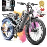 Romeo Pro [2024 Newest] Electric Bike for Adults Peak 1600W 60Ah 34MPH/100-200 Miles Long Range Ebike 26" Fat Tire Electric Mountain Bike Full Suspension E Bike Dual Hydraulic Brakes