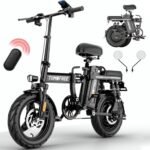 Electric Bike, 25MPH/30MPH 1000W/1200W Electric Bike for Adults, Up to 45Miles Adult Electric Bicycles with 2 Seats, 14''/16'' Tire Folding Ebike for Commuter with Full Shock Absorption System