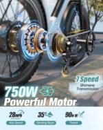 Electric Bike for Adults 960W Peak , 48V 15AH Removable Battery Electric Bicycle, 28MPH Commuter E-bike, 7 Speed, Up to 60 Miles,All Terrain 26" Fat Tire Front Suspension,UL Certified，Samoyed - Image 3