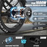 VITILAN T7 PRO 1600W Peak Electric Bike for Adults Fat Tire Ebike, 52V 20AH Removable Battery Max Range 80Miles & 35MPH, 26 Inch Mountain Electric Bicycle with Full Suspension - Image 2
