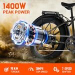 SISIGAD Electric Bike for Adults, Fat Tire Electric Bike,26" All-Terrain Bicycle, Peak 1400W Motor, 50Miles Range and 32MPH Top Speed, 48V 15Ah Removable Battery,7-Speed Ebike - Image 3