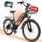 Electric Bike for Adults, 30 mph City Ebikes for Adults with Basket, 750W 1200W Peak Ebikes for Women 7 Speed, Adult Electric Bicycle with 48V 10.5Ah Removable Battery 26" Mountain E Bike