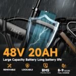 1000W Folding Electric Bike, 48V 20AH Large Removable Battery E Bike, 30+MPH, 80 Miles Max Range, 20" Fat Tire Electric Bike for Adults, Adult Electric Bicycles for Commute Beach Snow - Image 3
