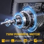 Electric Bike, Folding Electric Bike with 62 Miles Range, 48V Removable Battery, 20 Inches Fat Tire for Beach Cruiser City Commute Mountain - Image 2