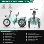 ABORON Electric Tricycle for Adults, Aluminum 20" E-Trike, 500W Power 48V 14.5Ah Lithium Battery UL Certified, Front Suspension 3 Wheels Ebike, Front Basket - Image 5