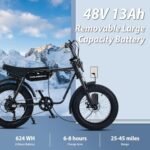 750W Moped Style Electric Bike for Adults, 20 * 4.0" Fat Tire & 624WH Removable Battery - Electric Dirt Bike, Up to 28MPH, 7 Speed Gear All-Terrain Ebike for Off-Road, Mountain, Snow (US Warehouse) - Image 4
