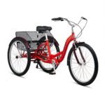 Schwinn Meridian Adult Tricycle Bike, Three Wheel Beach Cruiser, 24 & 26-Inch Wheels, Low Step-Through Aluminum Frame, Adjustable Handlebars, Large Cruiser Seat, Rear Folding Basket
