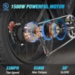 Electric Bike for Adult, 1000/1500W Motor 20 inch Fat Tire Ebike,Up to 30/33MPH & 50-70Miles,15/20AH Removable Battery, 7 Speed Gear Hydraulic Brakes Electric Motorcycle Bicycle - Image 3