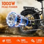 SISIGAD Folding Electric Bike,Foldable Ebike,20"x 4" Fat Tire Ebike,500w Motor Peak 1000w,48V 15Ah Removable Battery,40Miles Range 25Mph,7-Speed Gear,City Ebike for Men Women - Image 2