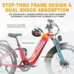 FREESKY Electric Bike for Adults 1000W/1600W Brushless Motor 48V 20 AH Battery Ebike, 26''*4.0 Fat Tire Step-Thru E-Bike, Full Suspension Electric Bicycle for Women with Rear Basket - Image 4