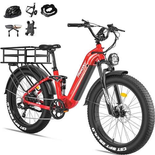 Version 1.0.0 FREESKY Electric Bike for Adults 1000W/1600W Brushless Motor 48V 20 AH Battery Ebike, 26''*4.0 Fat Tire Step-Thru E-Bike, Full Suspension Electric Bicycle for Women with Rear Basket - Image 1