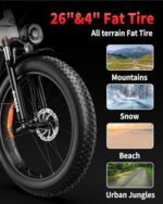 EV900X/EV900S Peak 1500W Ebike,52V/48V 20Ah Removable Battery,26" Fat Tire,70Miles&32MPH/28MPH,Electric Bike for Adults,7 Speed Gears,Dual Shock Absorber,Adults Electric Bicycle - Image 6