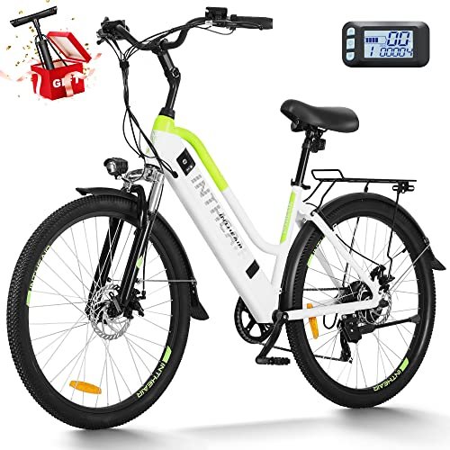 Version 1.0.0 Electric Bike for Adults, 26" ebike Certified by UL, Rohs TüV, 7 Speed Gears, with 350W Motor, 20MPH Electric Bicycle, Snow Beach Mountain E-Bike (LCD-WhiteGreen) - Image 1