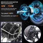 PASELEC Electric Bikes for Adults Folding Electric Bicycle 750W Motor Ebike 20''*4.0'' Fat Tire Mountain e-Bike with 48V 12Ah Removable Battery,7 Gears Foldable E Bike for Adults (Dark Green) - Image 2