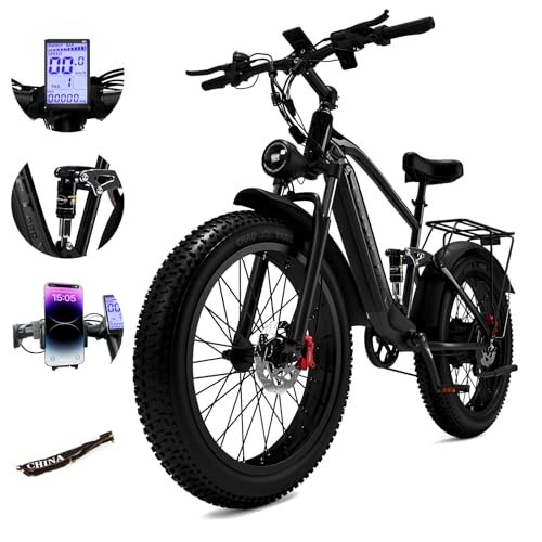 Version 1.0.0 Electric Bike, 750W 48V 18Ah 26'' Fat Tire Ebike for Adults, 32mph 35 - 70 Miles Pedal Assist Thumb Throttle Electric Bicycle with Hydraulic Brakes, Full Suspension Mountain E Bike for Off Road - Image 1