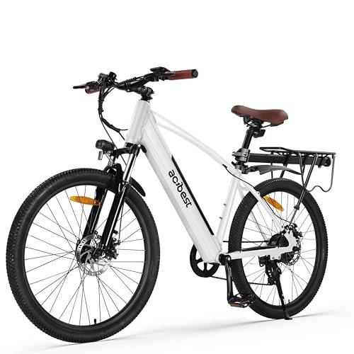 Version 1.0.0 Core Electric Bike for Adults -468Wh Removable Built in Battery, Peak 500W Brushless Motor Mountain Ebike, 26X2.1 Tire Bicycle with 7 Speed, Max 50 Miles,White with Guards&Rack - Image 1