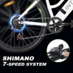 Electric Bike for Adults, 26" ebike Certified by UL, Rohs TüV, 7 Speed Gears, with 350W Motor, 20MPH Electric Bicycle, Snow Beach Mountain E-Bike (LCD-WhiteGreen) - Image 4