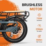 KBO Ranger Electric Bike 750W Cargo Ebike 48V 17.5Ah/840Wh Removable Battery 60Mi+ Range 400LBS Payload Capacity 20"x3" Fat Tire ebike 25mph 86Nm 7-Speed Cargo Bicycle 0-5 Level Pedal Assist - Image 4