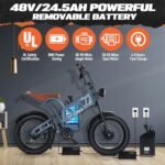 2000W Electric Bike Adults Dual Motor with 48v 24.5AH Removable Battery, 20Inch Fat Tire Mountain EBike, 35MPH Full Suspension AWD E Bike for Commuter Beach, Shim 7-Speed Gear - Image 3