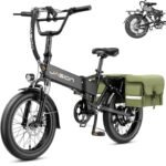 Jasion EB7 2.0 Electric Bike for Adults, 1200W Peak Motor 28MPH Max Speed Folding Ebike, 48V 10AH Removable Battery, 20" Fat Tire with Dual Suspension, 7-Speed Electric Bicycles, with Green Saddlebag