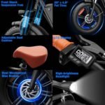 20" Fat Tire Electric Bike for Adults，1000W/1500W Brushless Motor,48V 15AH Removable Battery Ebike 30 Mph Speed,Beach Mountain Commuting Family Electric Bicycles-2 Seater - Image 4