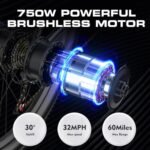 Electric Bike for Adults with 750W Motor, 32mph Max Speed, 48V15Ah Removable Battery Ebike, 27.5" Electric Mountain Bike with 21 Speed and Front Suspension - Image 2