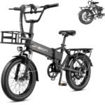 Jasion EB7 2.0 Electric Bike for Adults, 1200W Peak Motor 28MPH Max Speed Folding Ebike, 48V 10AH Removable Battery, 20" Fat Tire with Dual Suspension, 7-Speed Electric Bicycles, with Front Basket