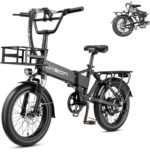 Jasion EB7 2.0 Electric Bike for Adults, 1200W Peak Motor 28MPH Max Speed Folding Ebike, 48V 10AH Removable Battery, 20" Fat Tire with Dual Suspension, 7-Speed Electric Bicycles, with Front Basket