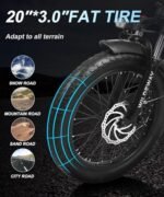 32Ah Electric Bike with 750W 28MPH Motor 20 inch Fat Tire Folding Electric Bike Urban City Commuter Ebikes for Adults Men Women with Baskets - Image 6