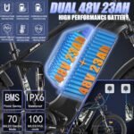 PHILODO Electric Bike for Adults, Dual Motor Fat Tire Ebike 2 * 1000W Dual Battery Electric Bicycles 48V 46AH with Full Suspension Hydraulic Disc Brakes 35MPH - Image 2